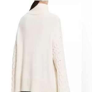 Theory 100% Cashmere Textured Sleeve Turtleneck Sweater – Ivory, Women’s M